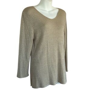 SARA ARIZONA Elegant Tan Women's Sweater, V-neck, long sleeve. Large